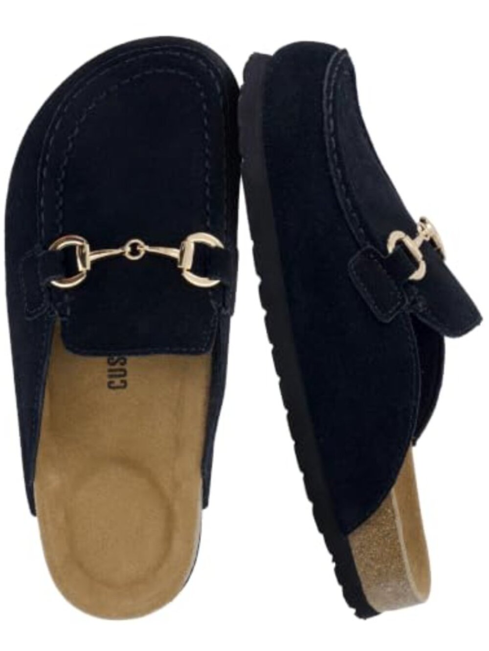 Suede Clog Mules for Women with Cork Footbed and Horsebit Detail